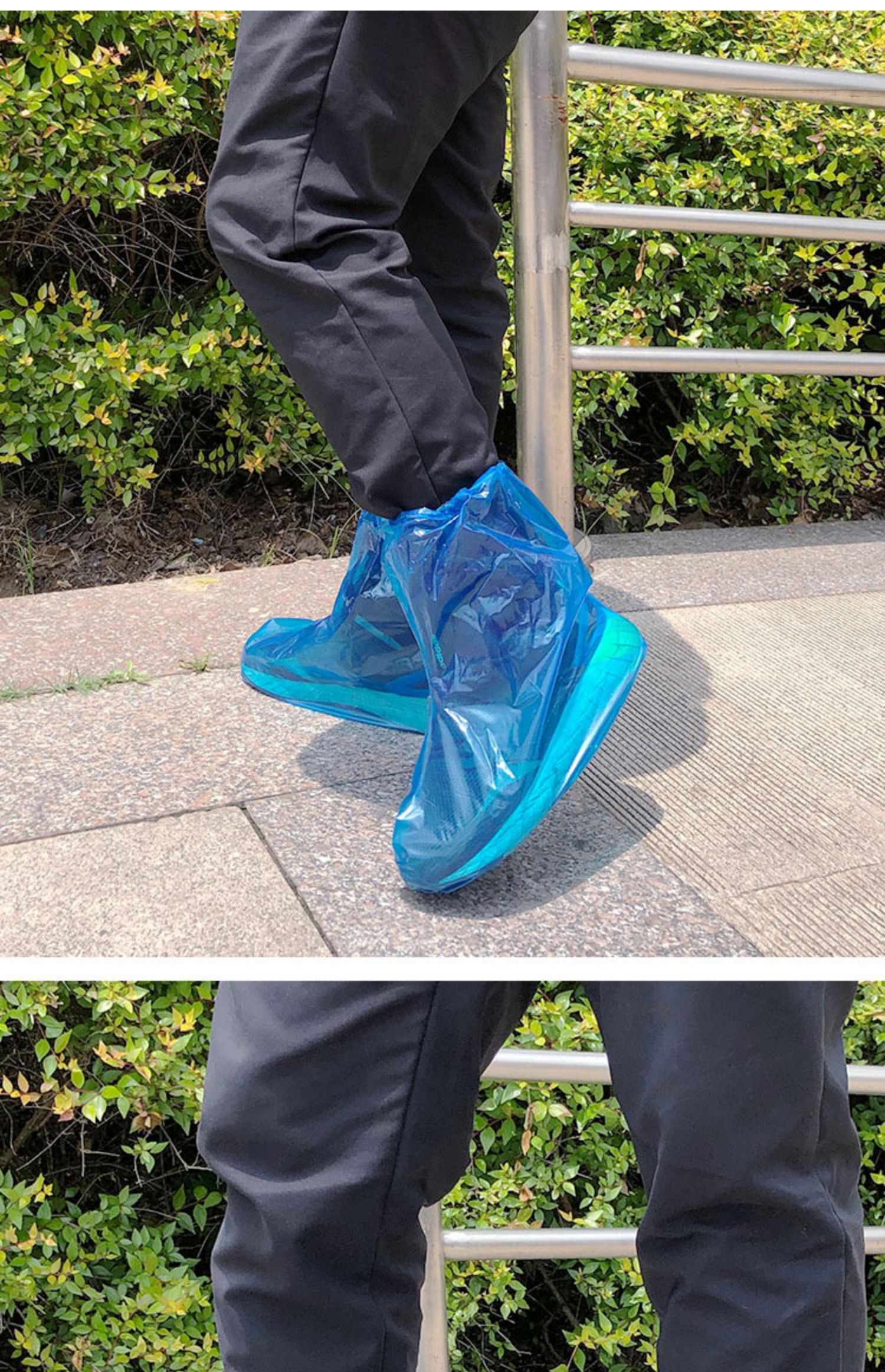 一次性鞋套防水防滑雨天加厚中筒塑料脚套靴套户外漂流耐磨鞋套 三维