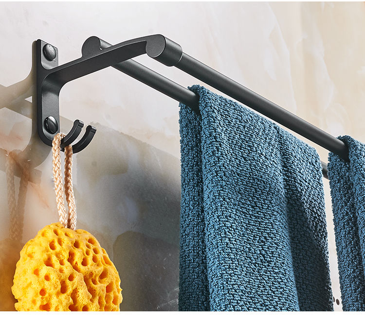 出极家居 太空铝免打孔毛巾架子银色黑色双杆挂毛巾杆浴室卫生间挂钩