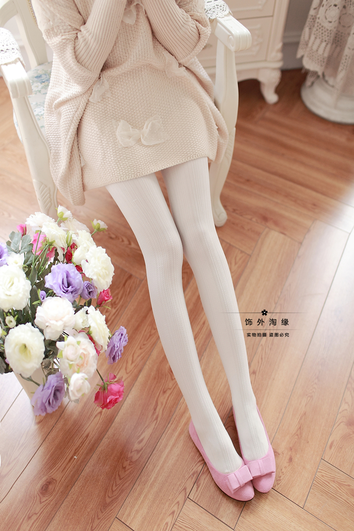 可莉允日系竖条纹连裤袜女白色丝袜春秋薄款jk可爱洛丽塔lolita萝莉