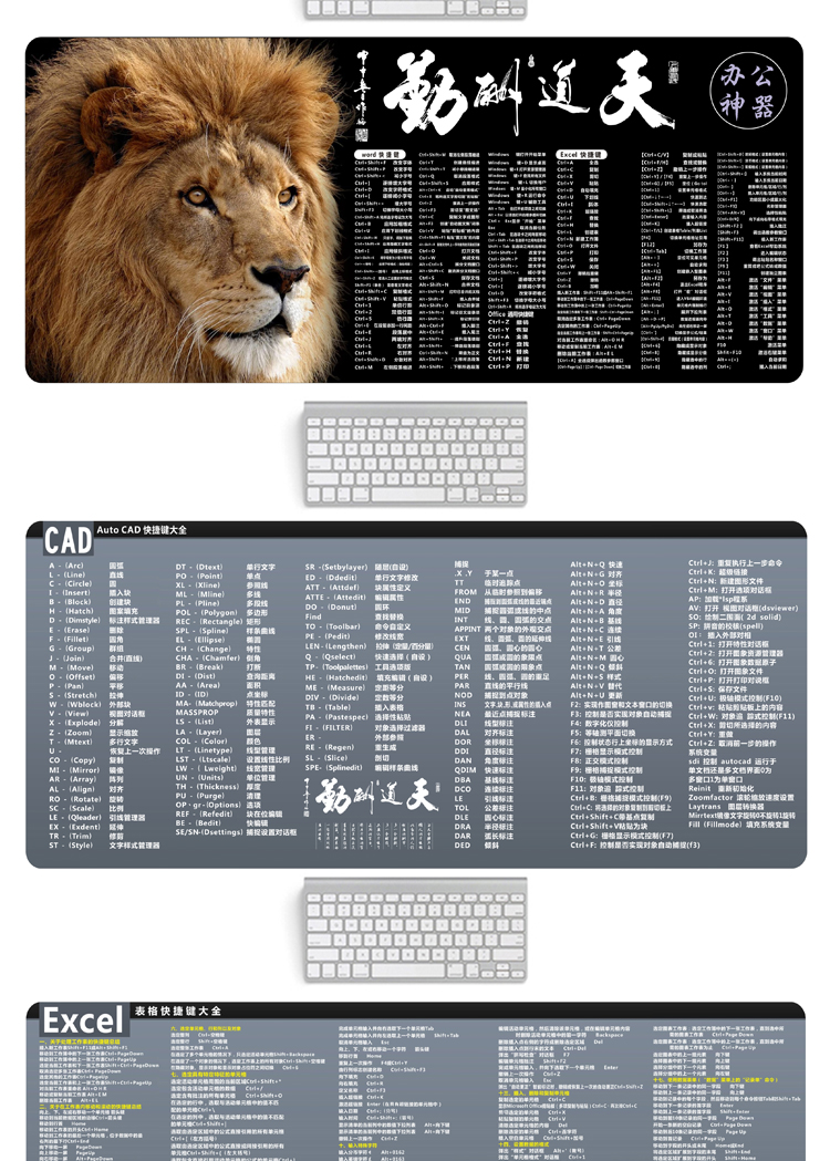 2019加厚辦公pscadpptexcel常用快捷鍵鼠標墊超大號電腦桌墊鍵盤墊