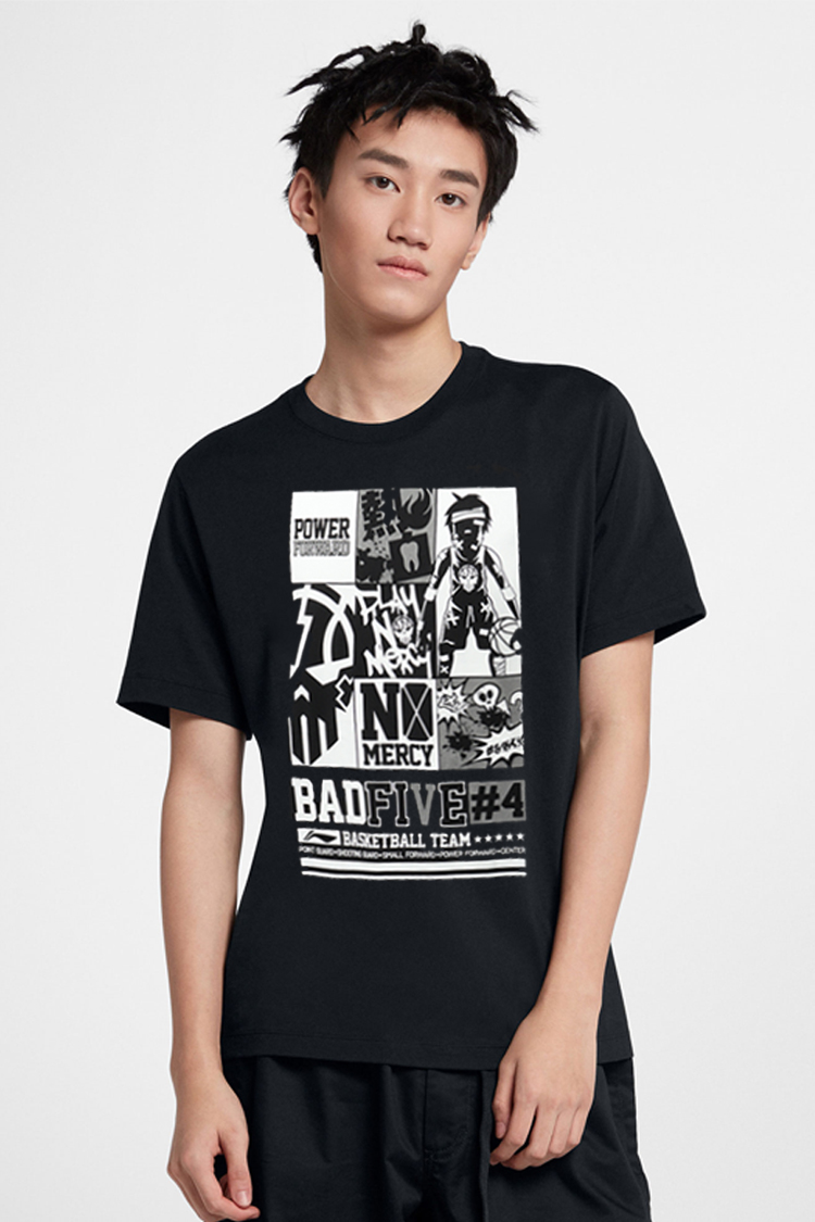 李宁短袖t恤男bad five篮球弹性户外反五训练男士运动服ahsp895 ahsl