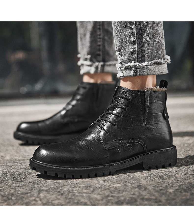百搭工装鞋男透气软底机车鞋马丁靴男切尔西短靴冬季新款厚底皮靴英伦