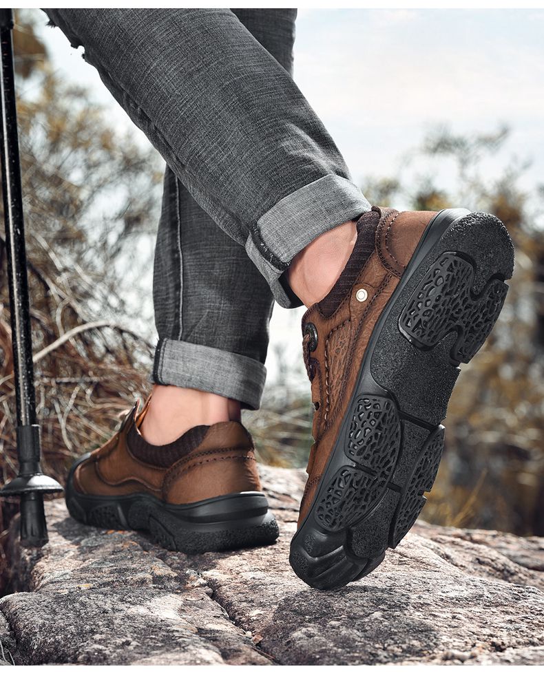 尗卡款男式户外皮鞋防滑真皮登山鞋徒步中年休闲鞋牛皮软底山地鞋子