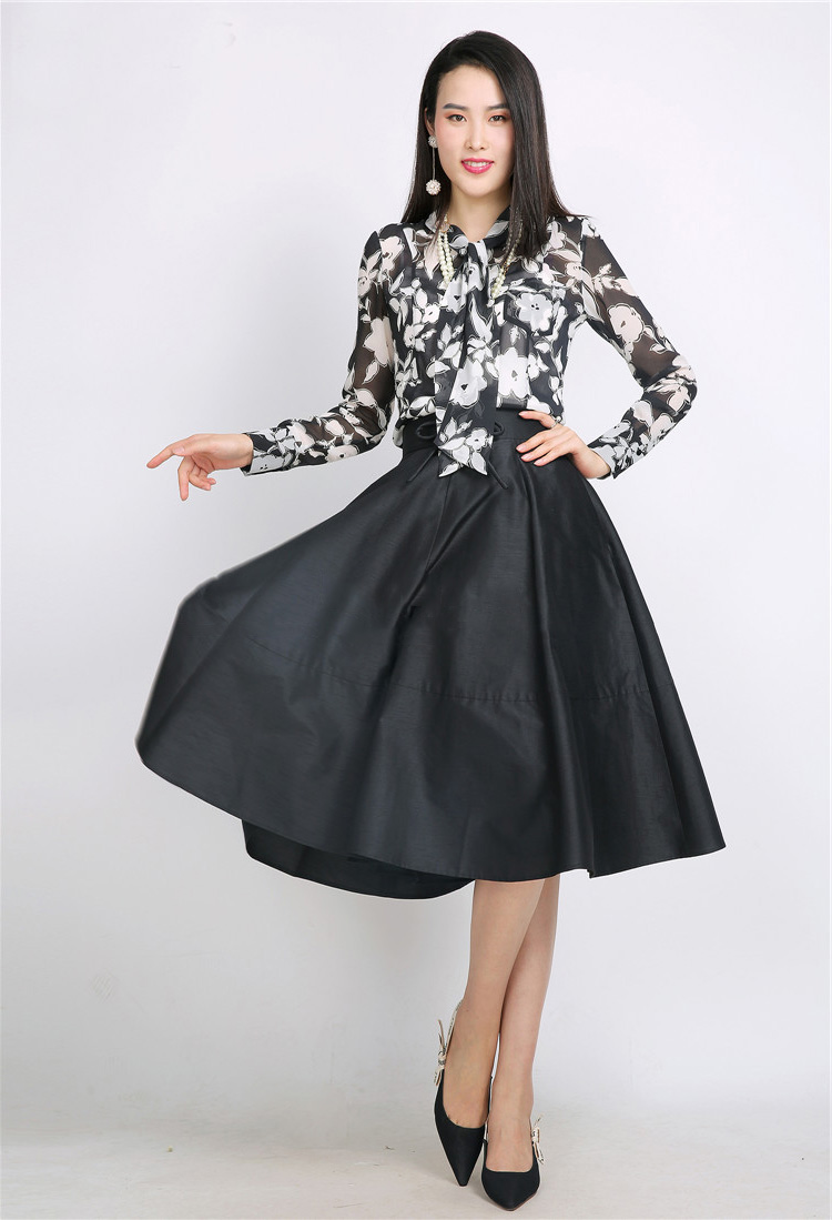 新颖 阿玛施正品牌女装衬衫女2020夏季新款水墨印花薄款飘带长袖衬衣