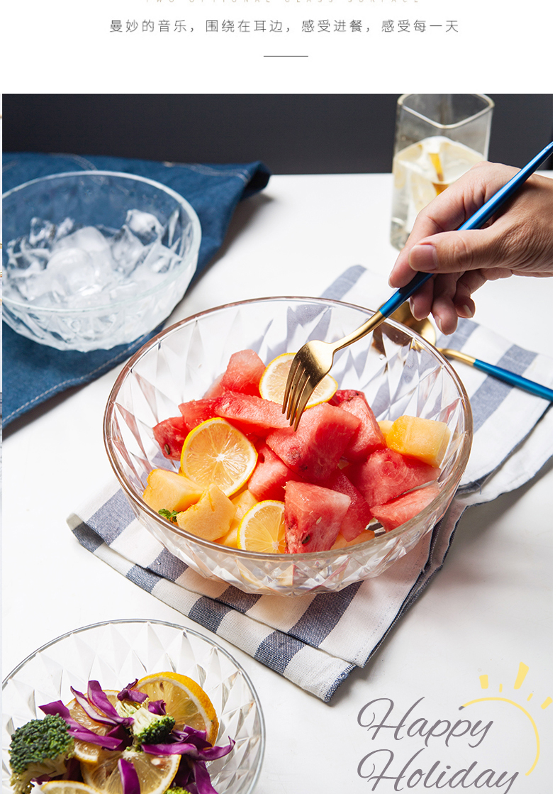 透明玻璃碗家用水果沙拉碗单个网红学生泡面创意耐热汤碗餐具 fenghou