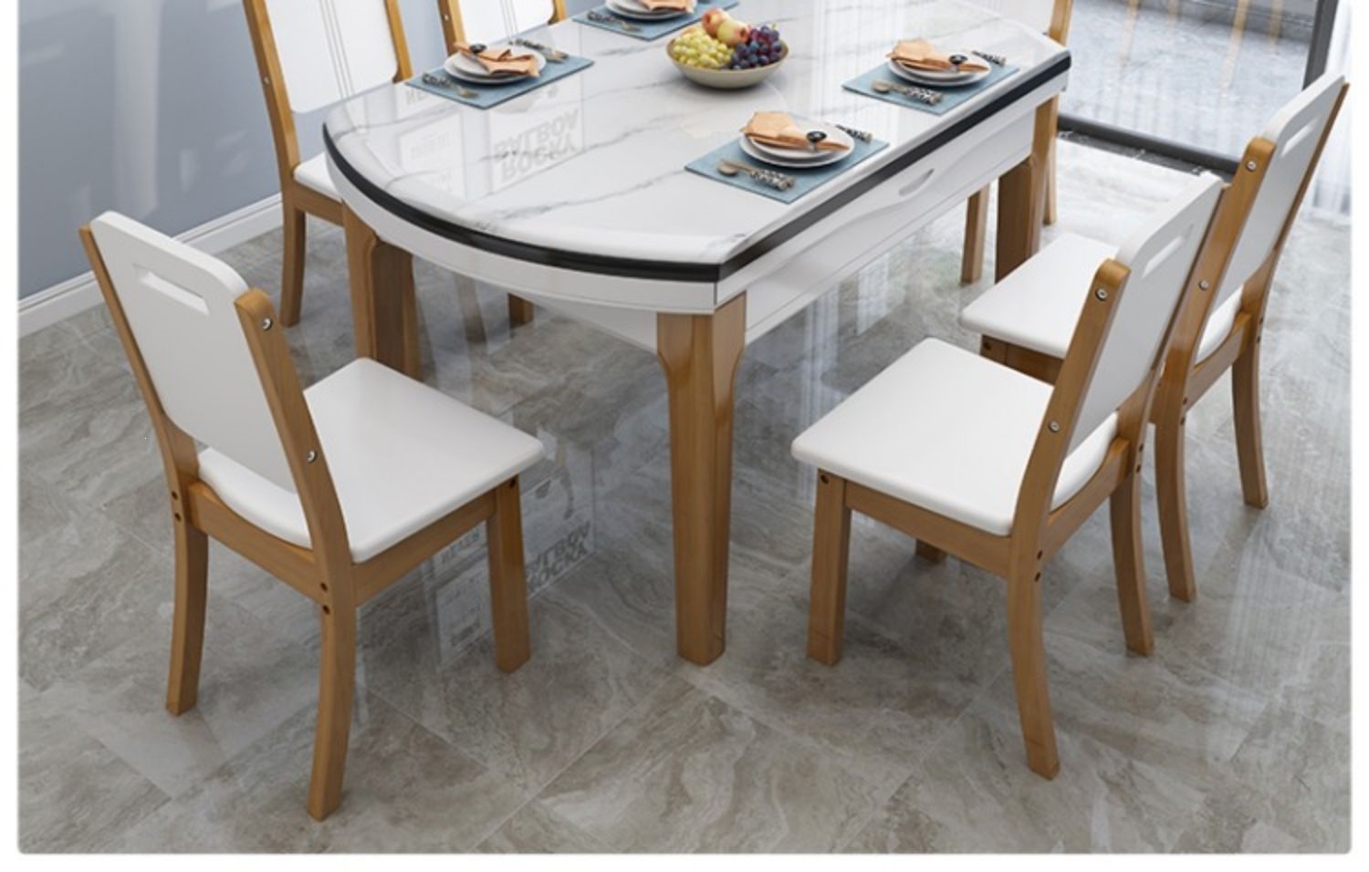 迪玛森餐桌09# 大理石餐桌长方形可伸缩现代简约迪玛森大理石面餐桌椅