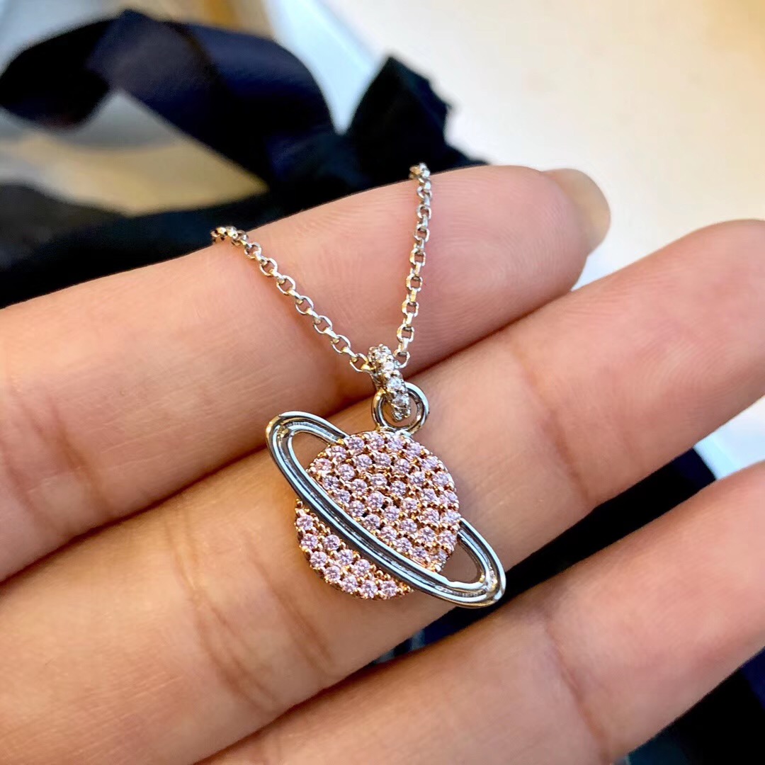 2019新款粉色星球项链女轻奢颈链ins风925纯银时尚锁骨链土星吊坠