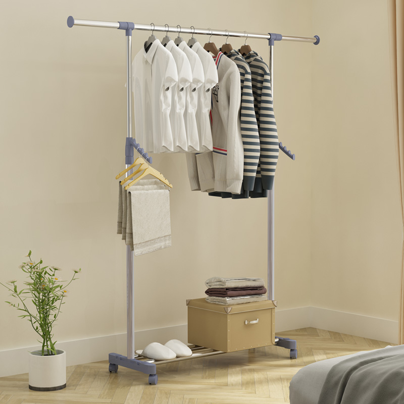 不锈钢升降折叠室内单杆晾衣架家用伸缩晾衣杆落地阳台双杆晒衣架