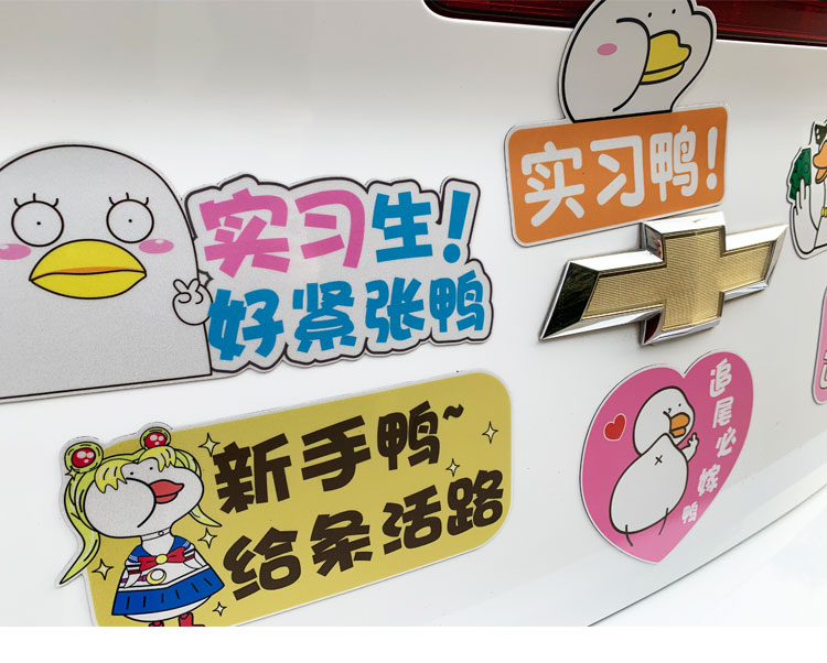汽车贴纸实习标志网红鸭创意个性防水 ng 磁性贴:新手上路萌混过关