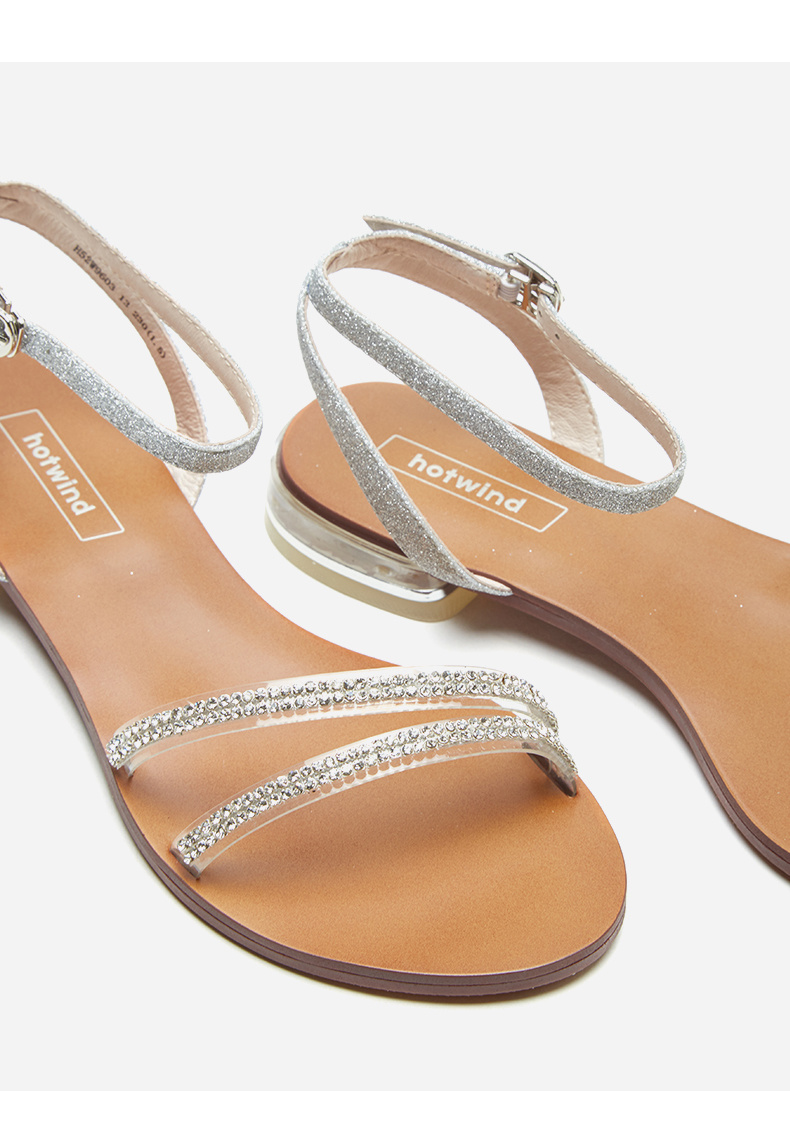 热风夏季小清新条带女士凉鞋一字扣带学生凉鞋h52w9603