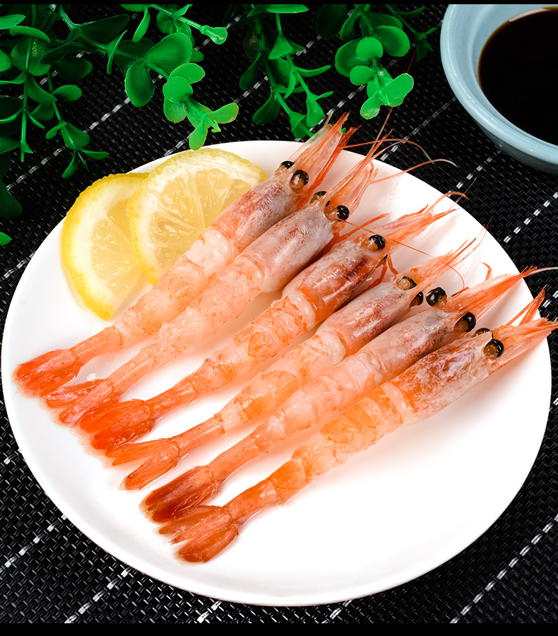 xj寿司甜虾刺身俄罗斯北极虾即食2斤腹籽绿籽北极甜虾冰虾1000g可开
