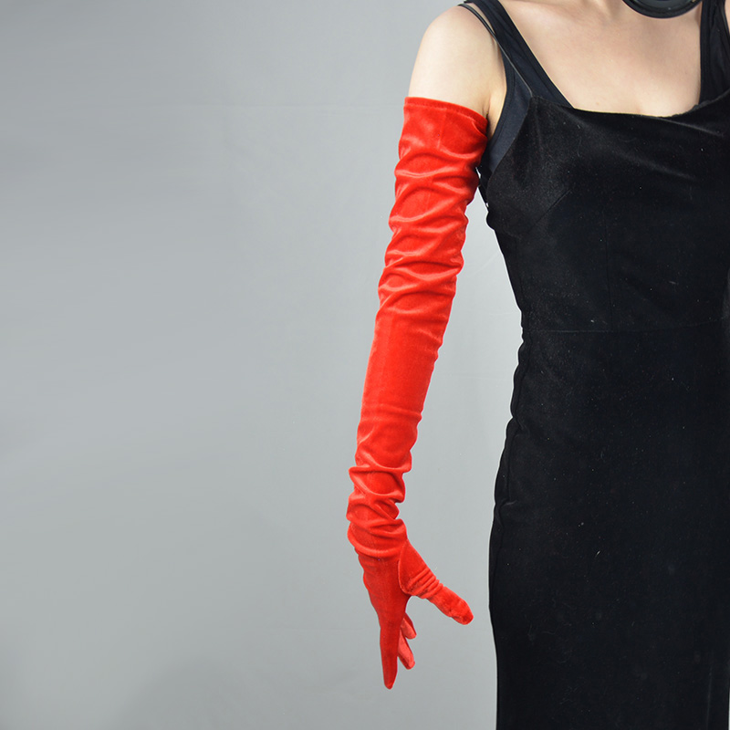 黑色19cm60cm金丝绒手套女生长款薄秋冬加厚复古男赫本天鹅绒触控屏高