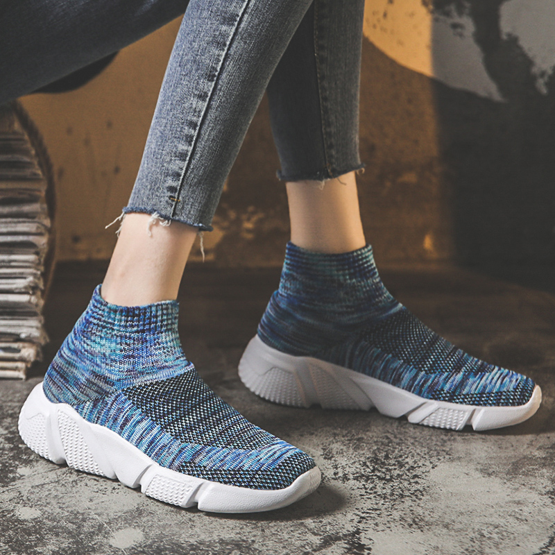 ideamini彩色弹力袜子鞋女2021夏季网红春款女鞋新款潮鞋飞织高帮运动