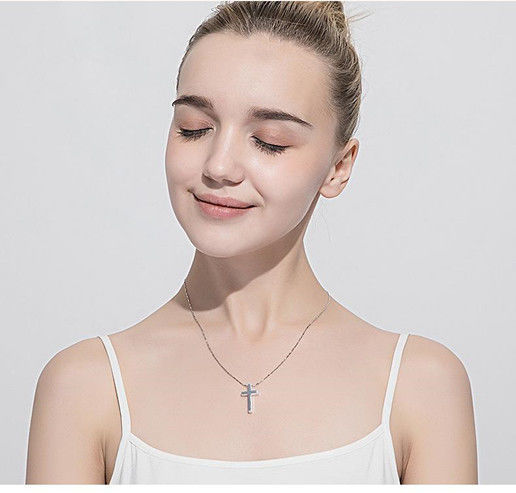 小款配45cm银扣黑蜡绳十字架项链男吊坠女锁骨链刻字情侣首饰品