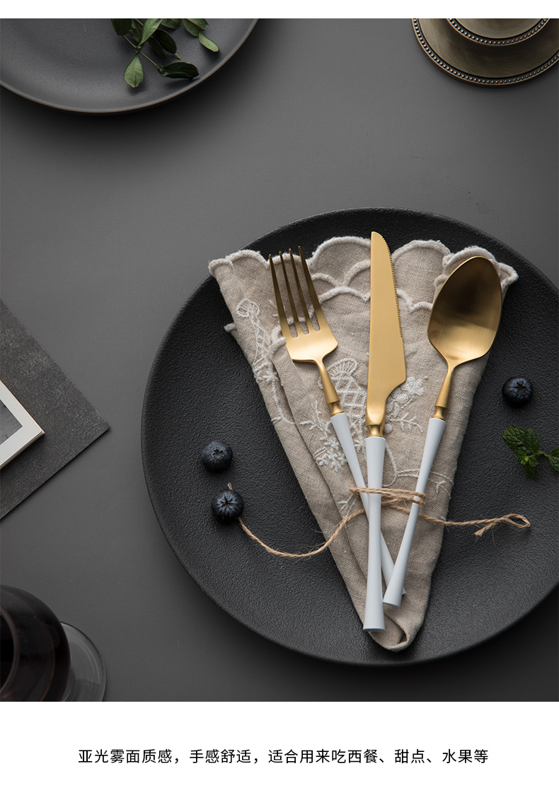 觅萌(苏宁别墅图纸)不锈钢红款西餐具白金小蛮腰西餐牛排刀叉勺筷子