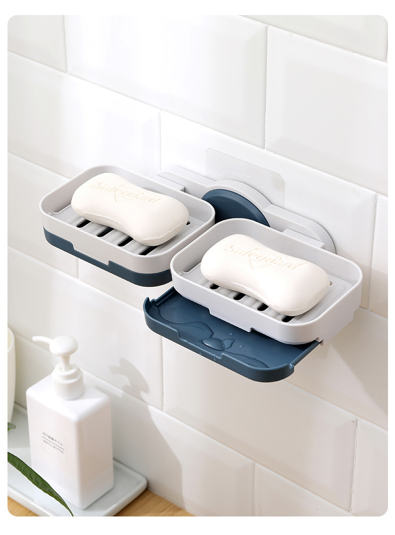 肥皂盒免打孔挂墙壁挂粘贴式卫生间置物放香皂收纳浴室沥水排水架三维