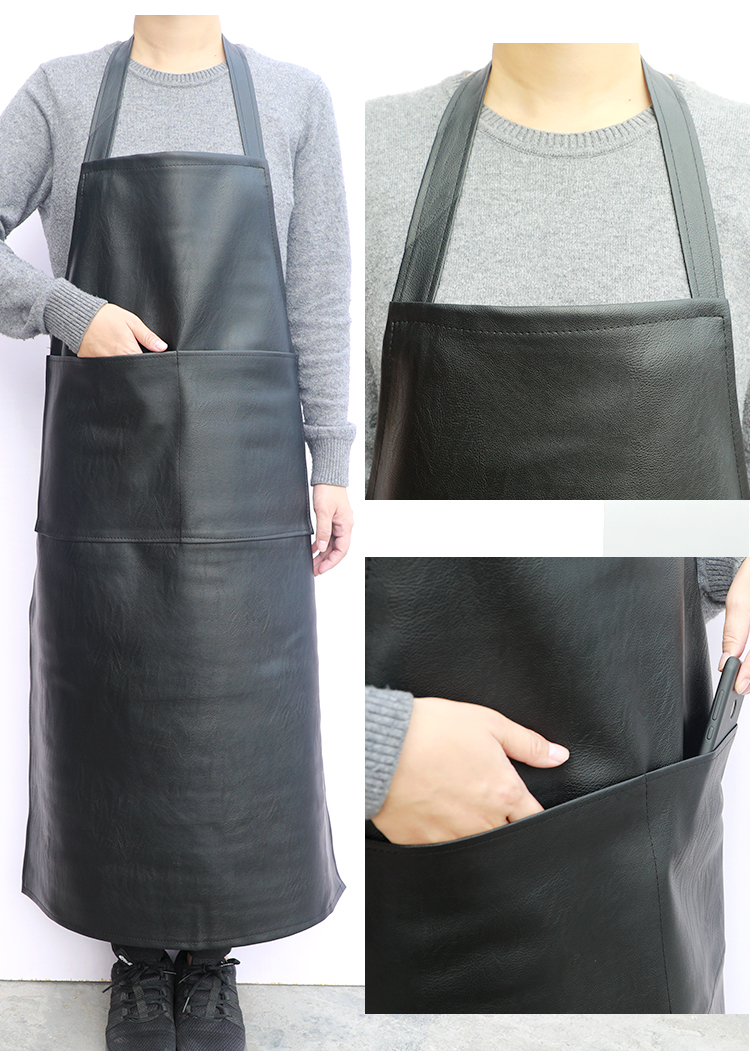 皮革围裙成人男女士厨房食堂款pu长围腰加厚工作软皮围裙