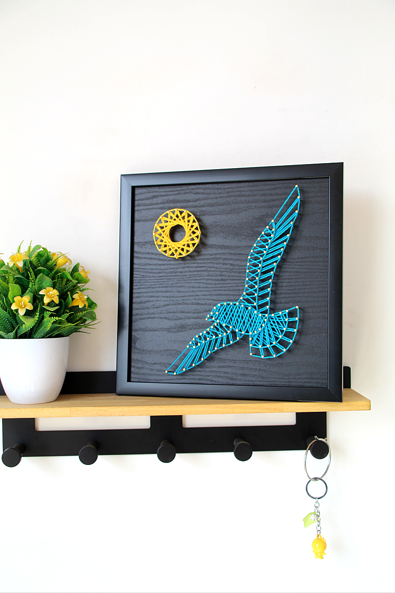 飞鹰钉子绕线画diy材料包成品毛线缠绕画纱线手工装饰弦丝摆件