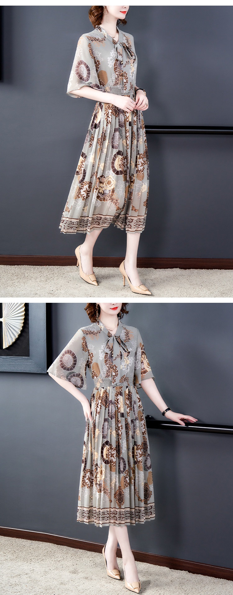 35岁阔太太高端连衣裙欧货洋气大码女装新款妈妈裙子气质碎花减龄fish