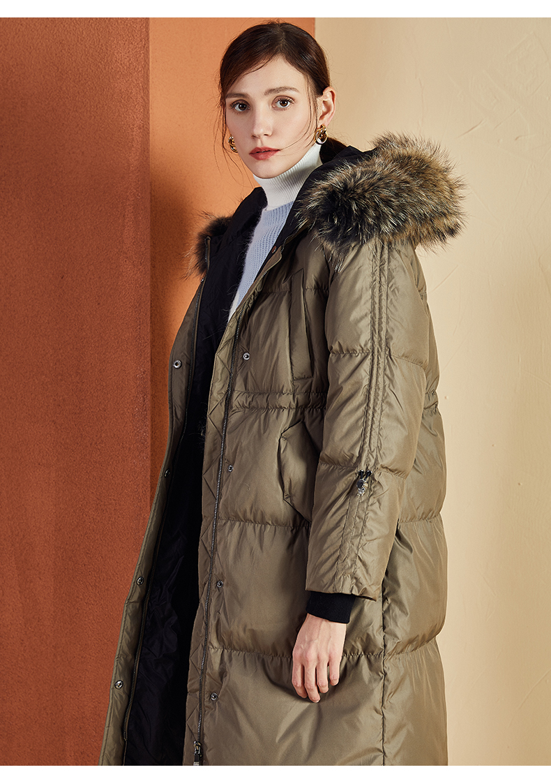 拉夏贝尔羽绒服外套女士2019冬季新款时尚大衣毛领面包派克服10017979