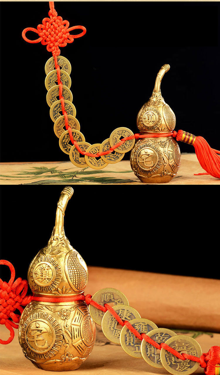 宏图好运铜葫芦摆件客厅工艺品八卦葫芦工艺礼品挂件五帝钱摆件