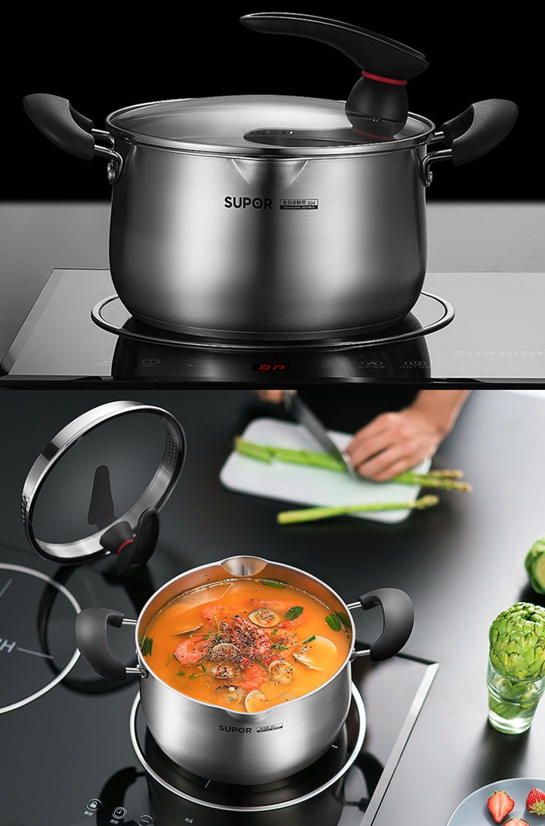 苏泊尔(supor)汤锅st20ja1 苏泊尔supor小红圈304不锈钢汤锅可立盖