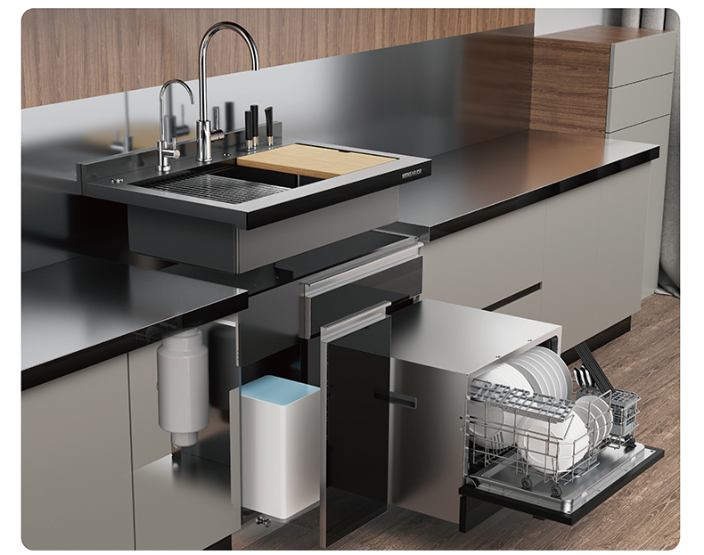 美仕杰集成水槽洗碗机家用厨房消毒柜全自动烘干刷碗机单水槽一体柜