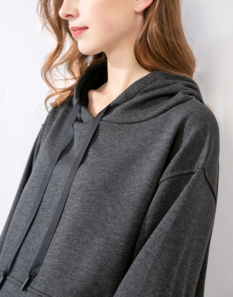 晚白女装2019春季新款套装裙纯色连帽领t恤松紧腰中长款包臀裙两件套