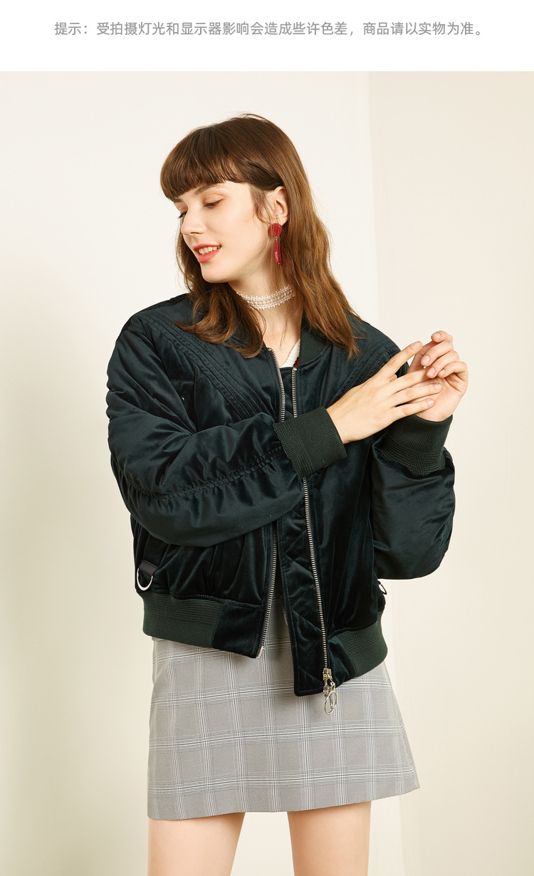 艾莱依2019冬季新款棒球领嘻哈运动风短款羽绒服女