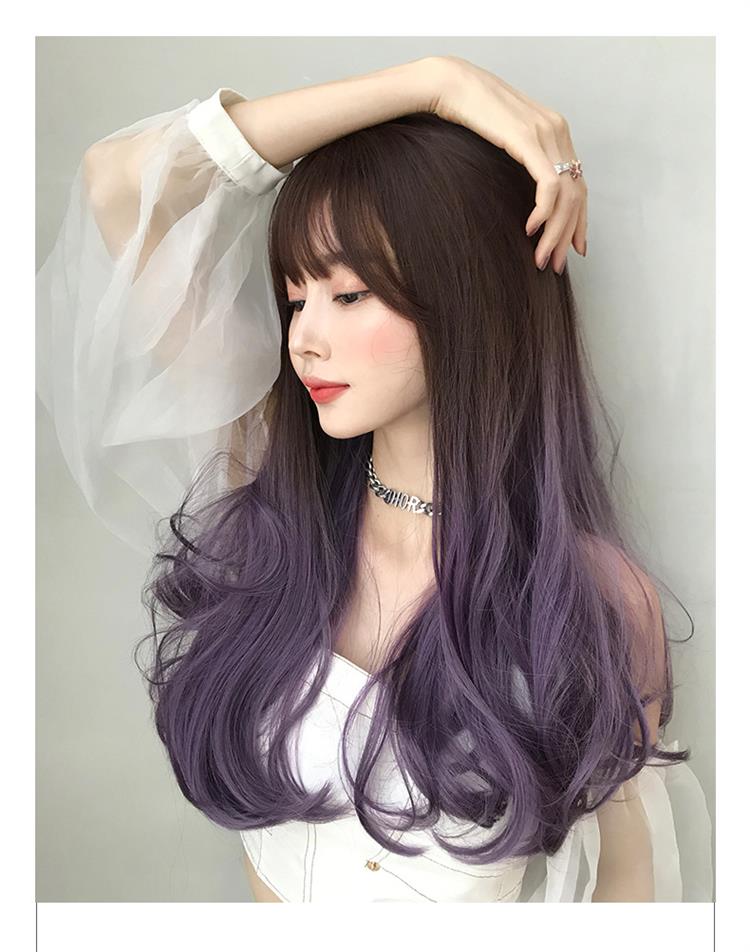 假发女长发三色渐变长卷发彩色潮长卷发整顶头套渐变芭蕾紫56cm