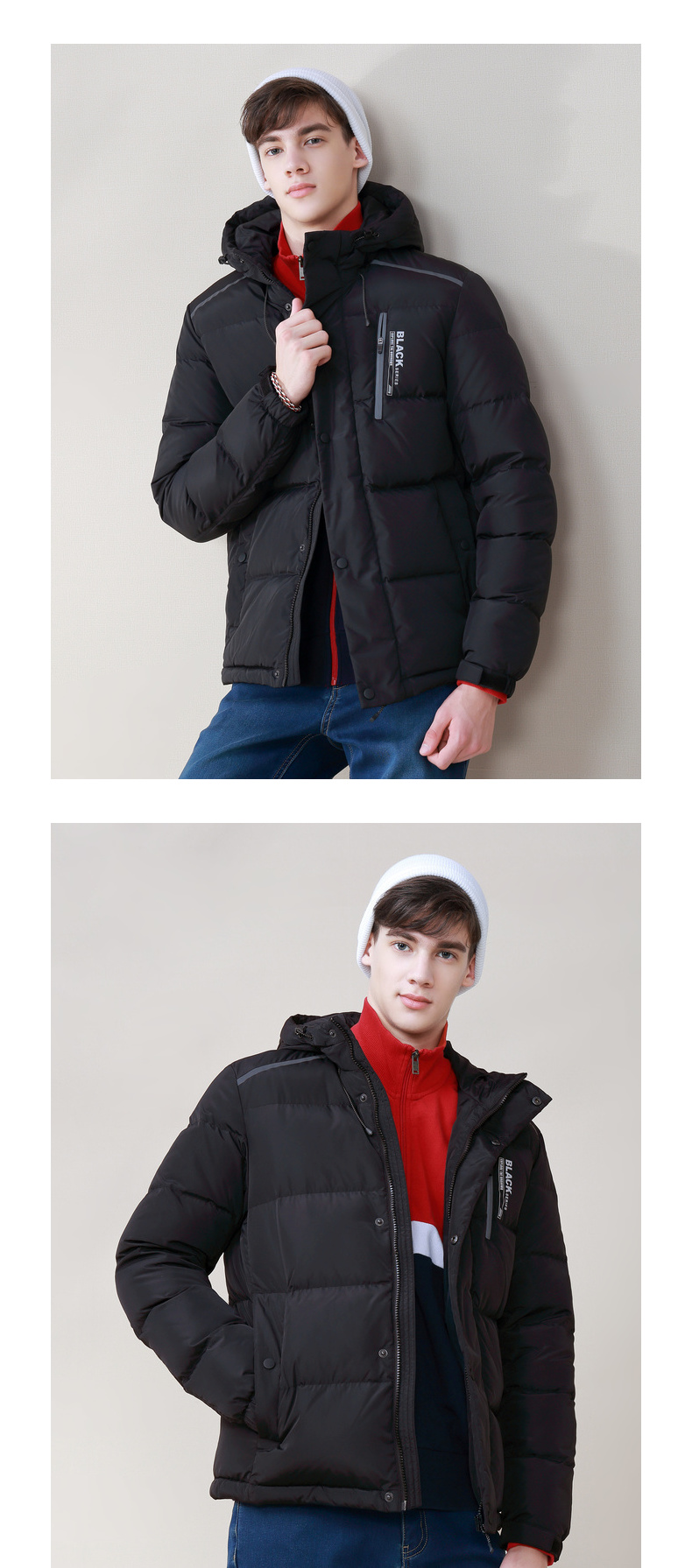 堡狮龙秋冬连帽字母印花长袖羽绒服男士外套513006010