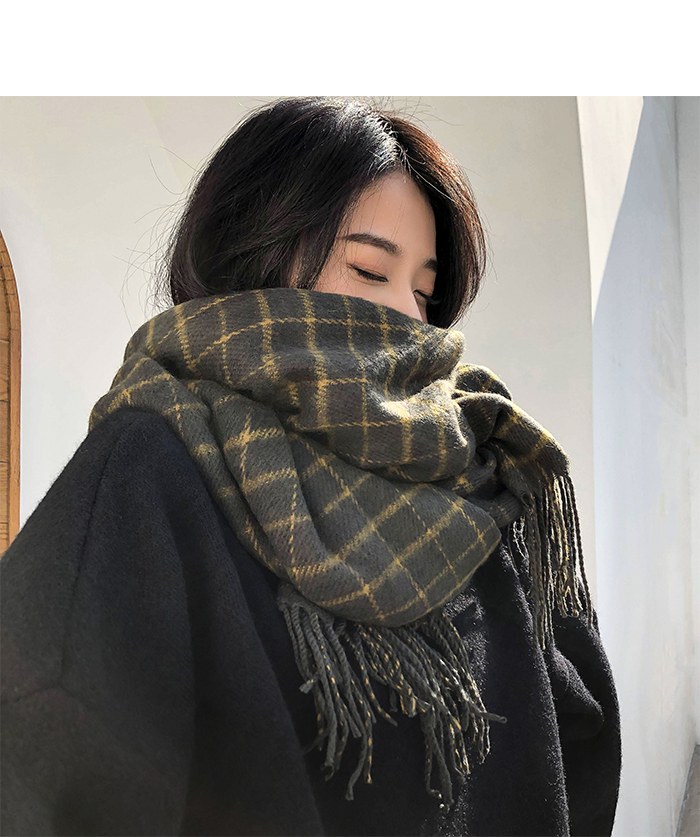 聚范sogo森系复古格纹流苏围巾女冬季百搭长款两用披肩仿绒保暖围脖