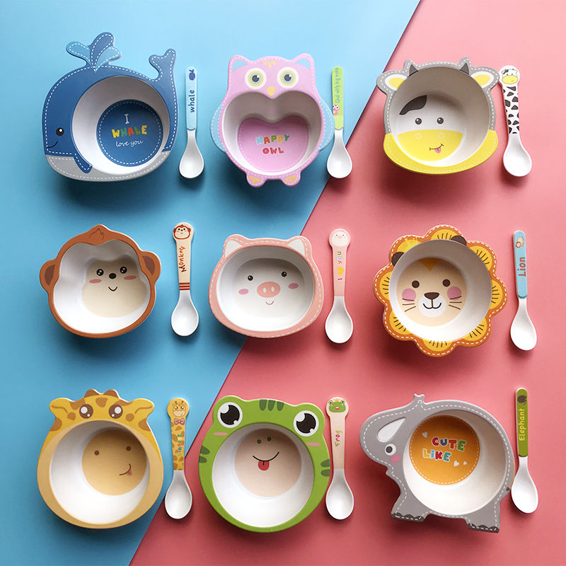 可爱竹纤维儿童餐盘套装婴儿孩子学吃饭卡通分格宝宝餐具盘碗防烫超