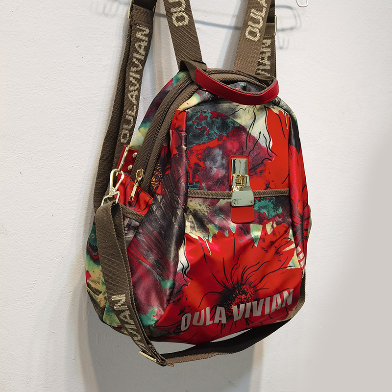 new lake2021新款花布背包印花大容量时尚牛津布休闲旅行双肩包包女潮