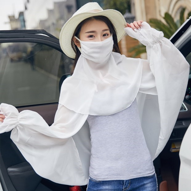 女加长防晒手套薄蕾丝防晒长袖子臂套防紫外线袖套口罩套装