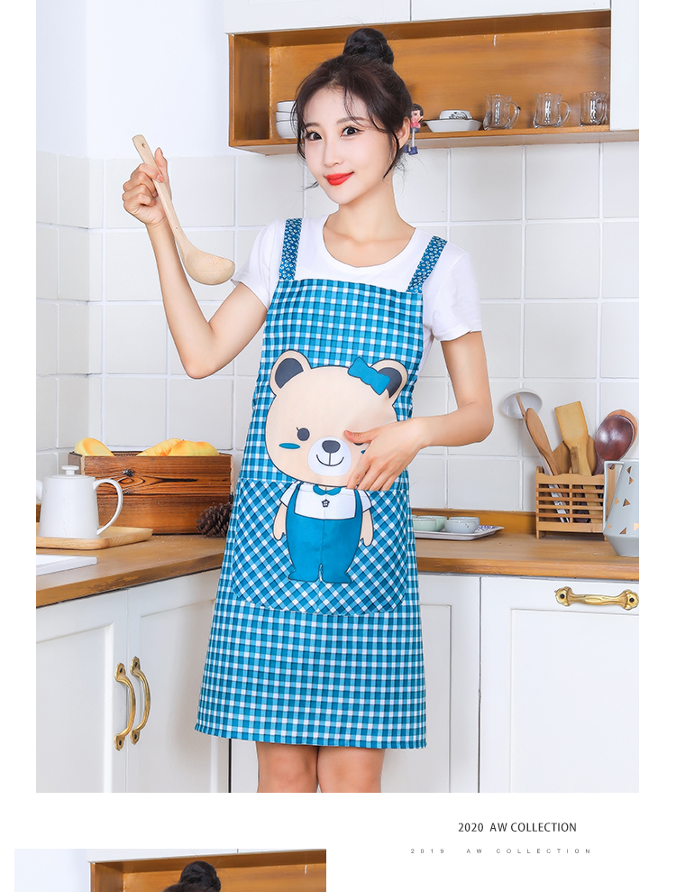 大熊咖啡围裙可爱夏季韩版耐脏家用防污做家务围裙厨房用家居田园围裙