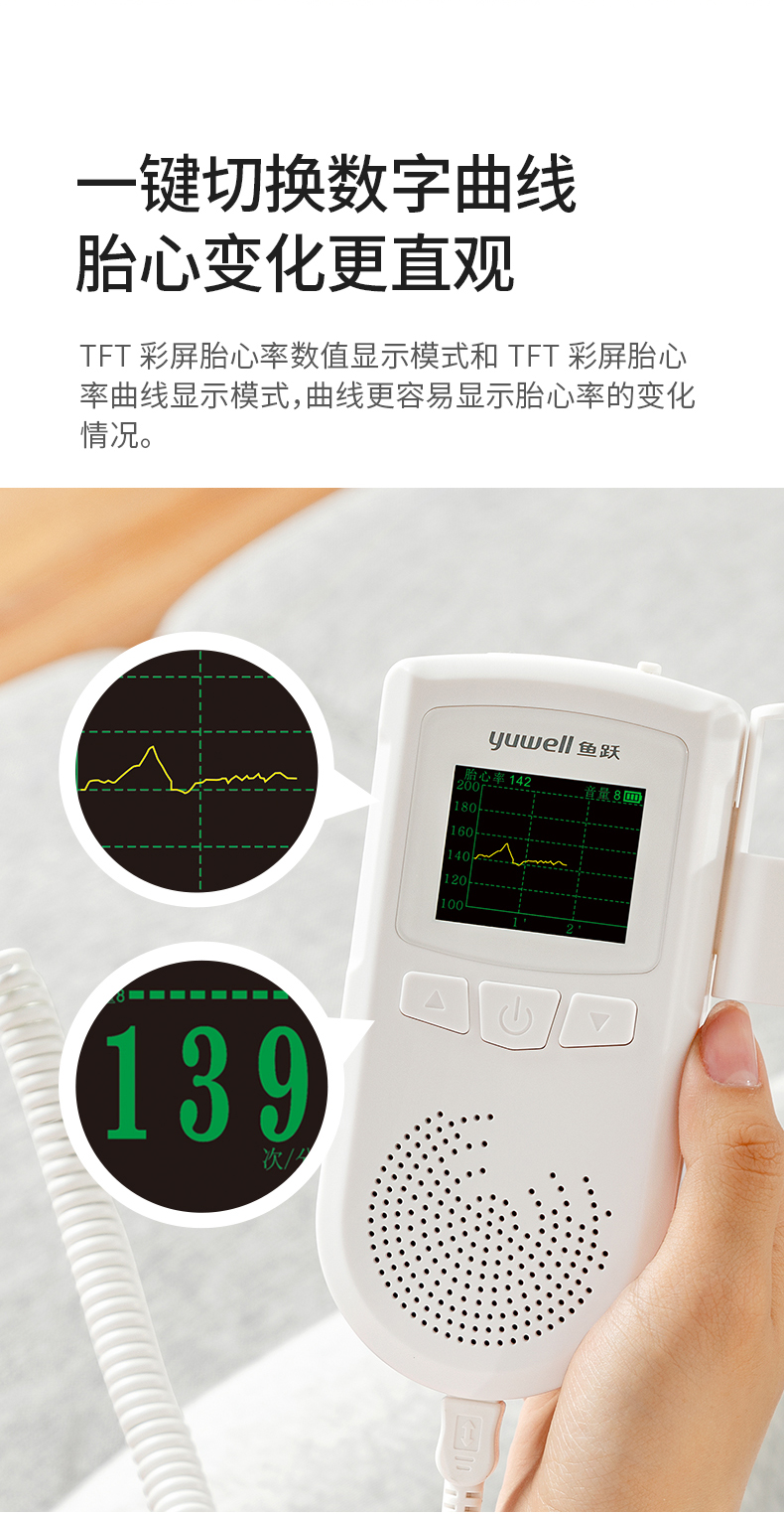 鱼跃yuwellad51b多普勒胎心仪医用家用孕妇听胎心胎动检测监护仪充电