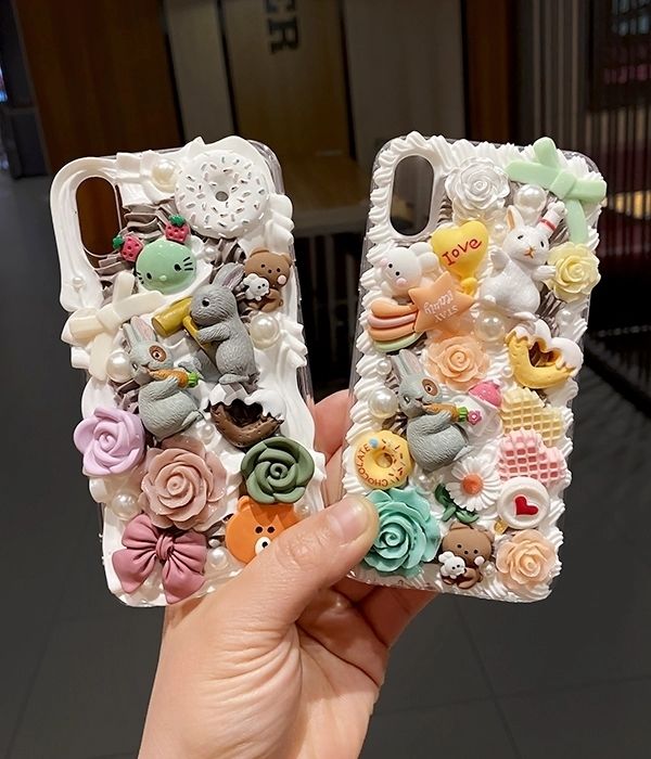 记得备注型号无备注发笔盒 可爱小兔子奶油胶手机壳diy手工自己制作