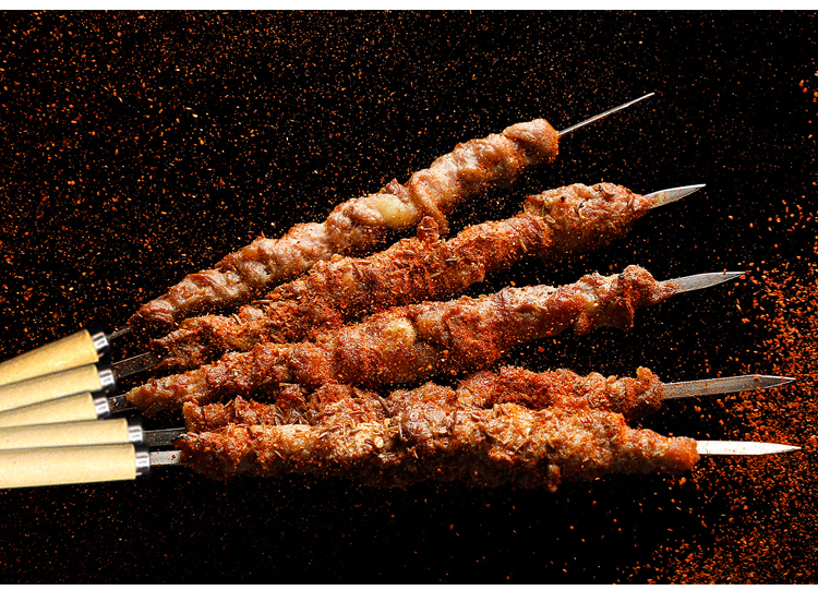 不锈钢木柄扁签子户外烧烤针钢签铁签羊肉串烤肉签子烧烤用具家用