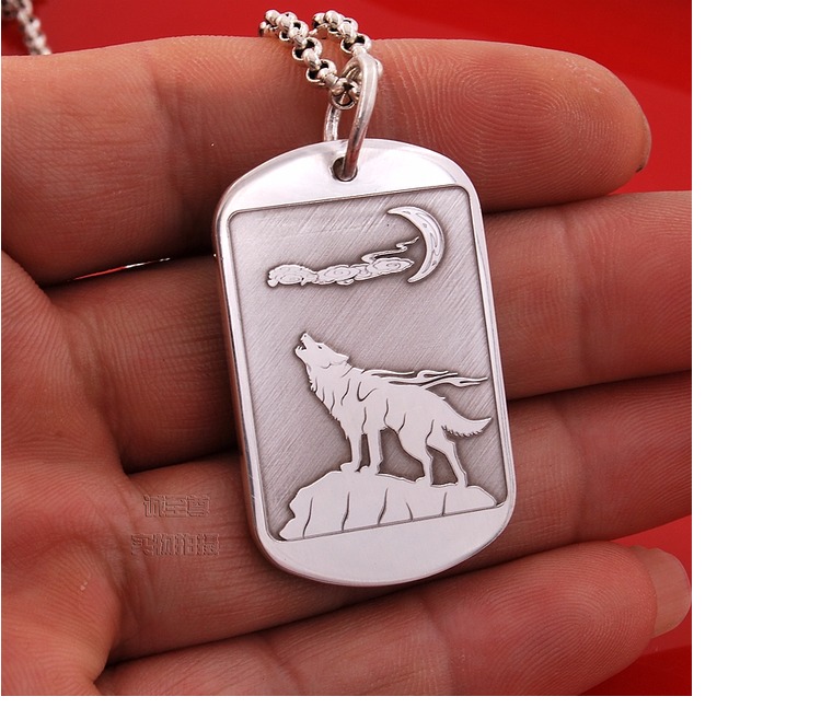 美芙仁狼图腾足银项链纯银月夜狼s999狼牌个性吊坠定制刻字