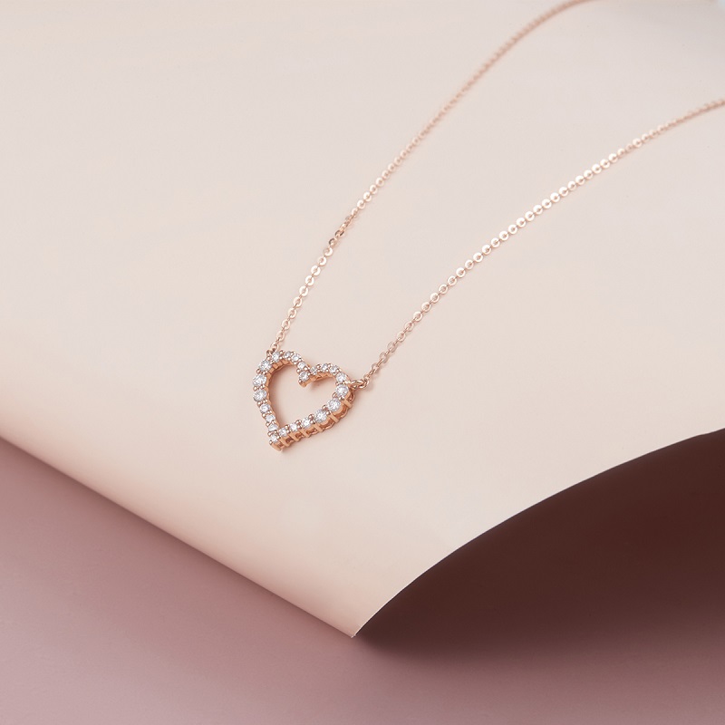 千叶珠宝钻石项链18k金玫瑰彩金链牌首饰吊坠含链送女友礼物开心 18k