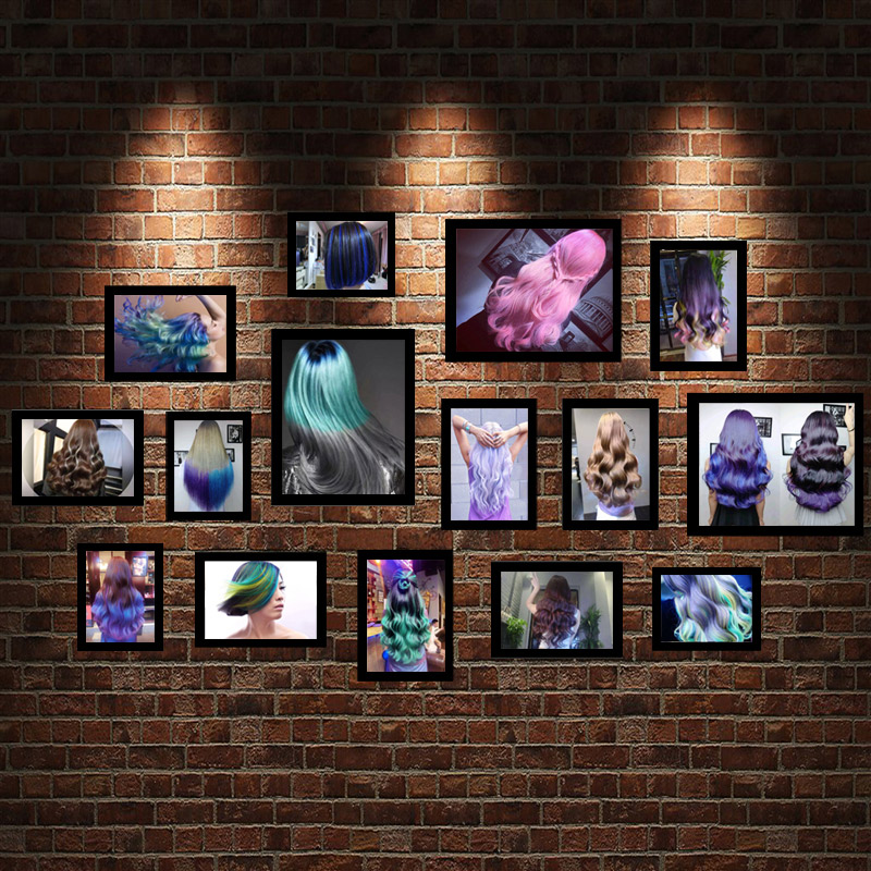 美发店装饰画背景墙理发店挂画墙壁画发廊海报相框照片墙组合