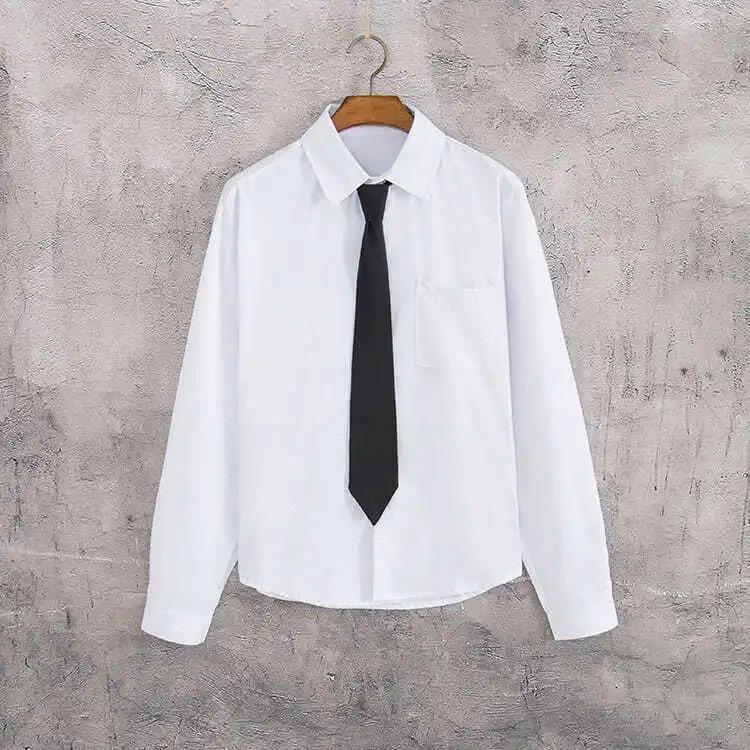 领带白色衬衫男士长袖韩版潮流学生情侣装港风衬衣学院风套装上衣 林