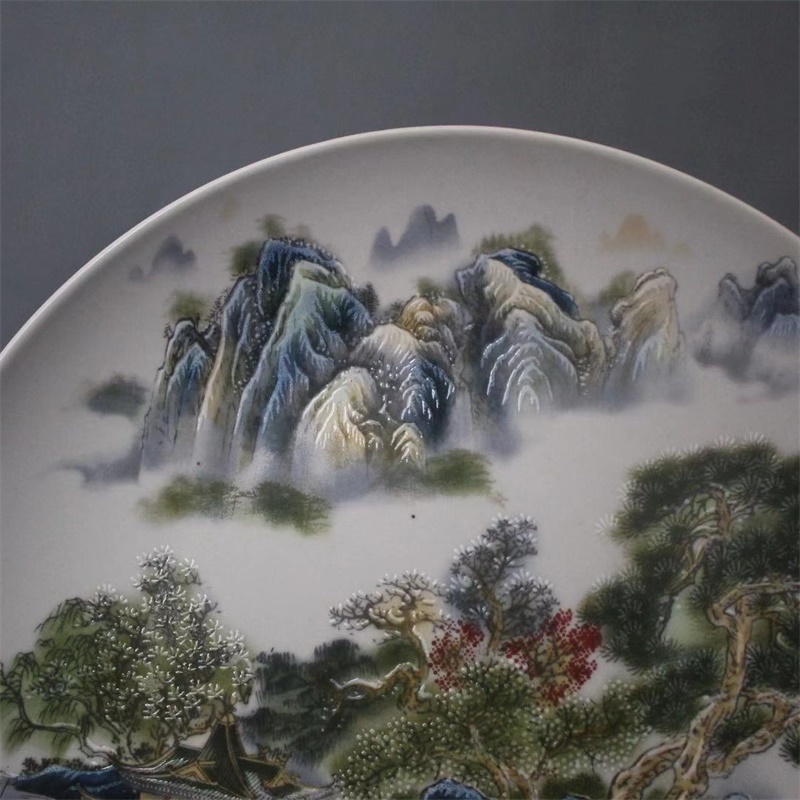 美帮汇景德镇仿古陶瓷乾隆粉彩山水风景盘家居装饰展柜客厅卧室中式