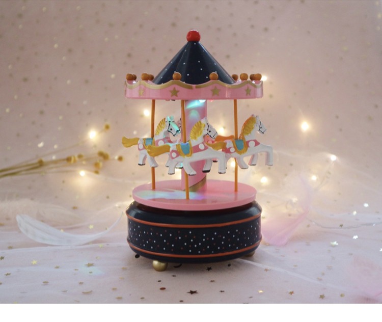旋转木马音乐盒ins超火的生日女生文艺小清新圣诞节八音盒星空粉