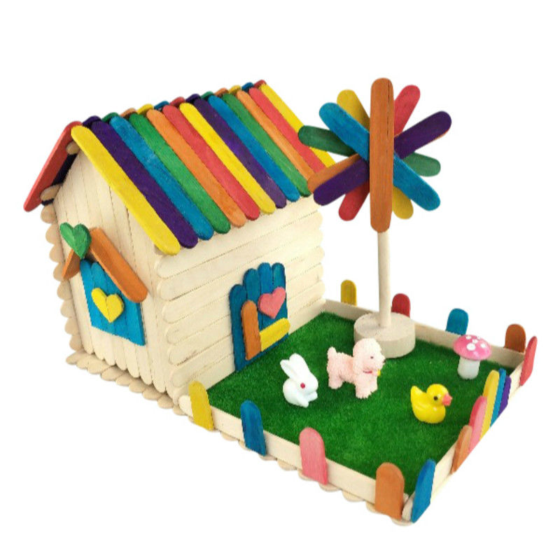 雪糕棒手工幼儿园雪糕棒房子diy手工制作儿童手工房子模型材料包a款