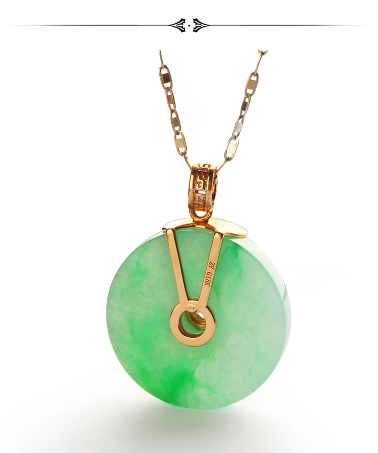 紫云珠宝18k金镶钻天然翡翠平安扣吊坠a货孤品