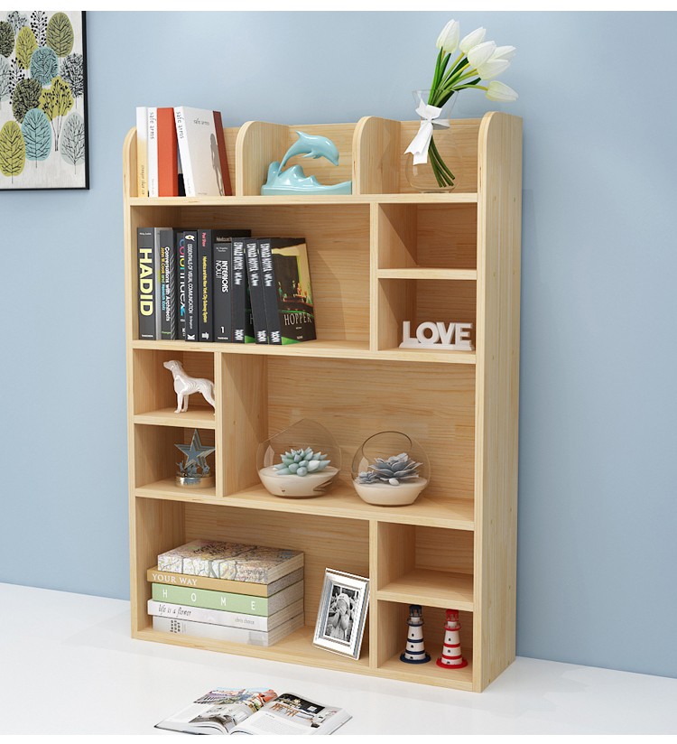 苏宁放心购书柜简易桌上小书架学生用收纳架简约现代实木书柜办公桌面