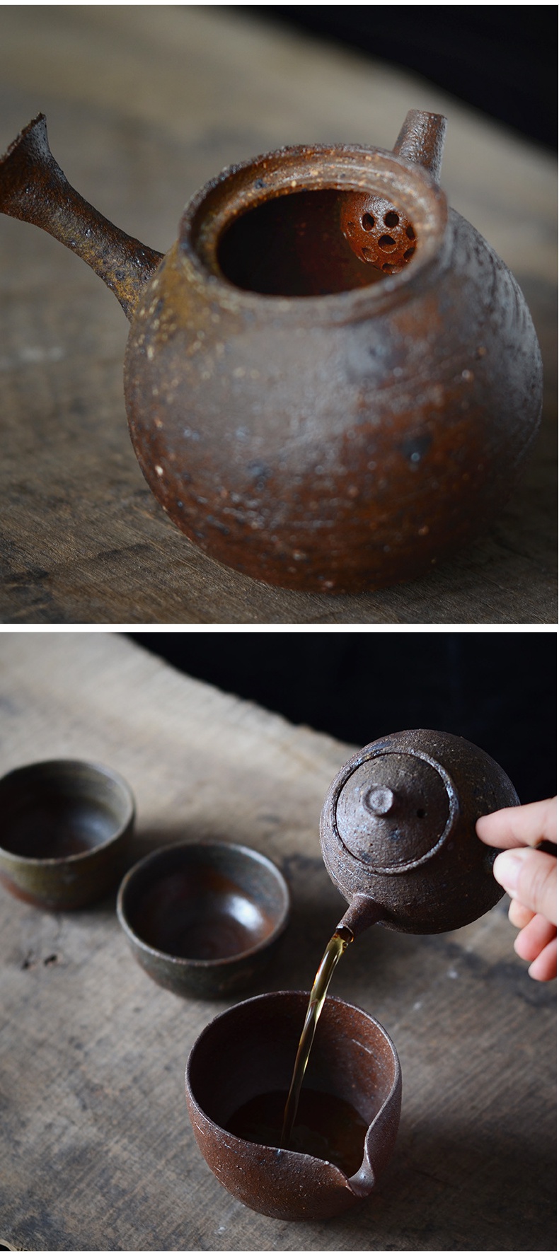 美帮汇古法柴烧粗陶日式急须壶短侧把壶仿古侧把茶壶老岩泥冲罐泡茶壶