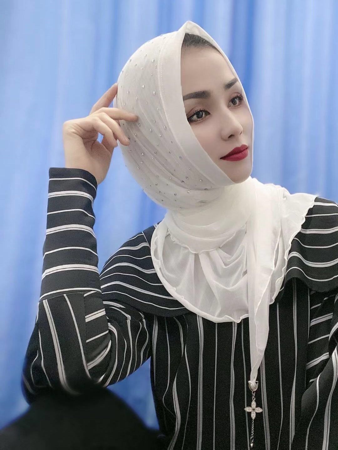 2021年夏季穆斯林头巾新款薄款套头纱巾马来网纱头套透气回族帽子黑色